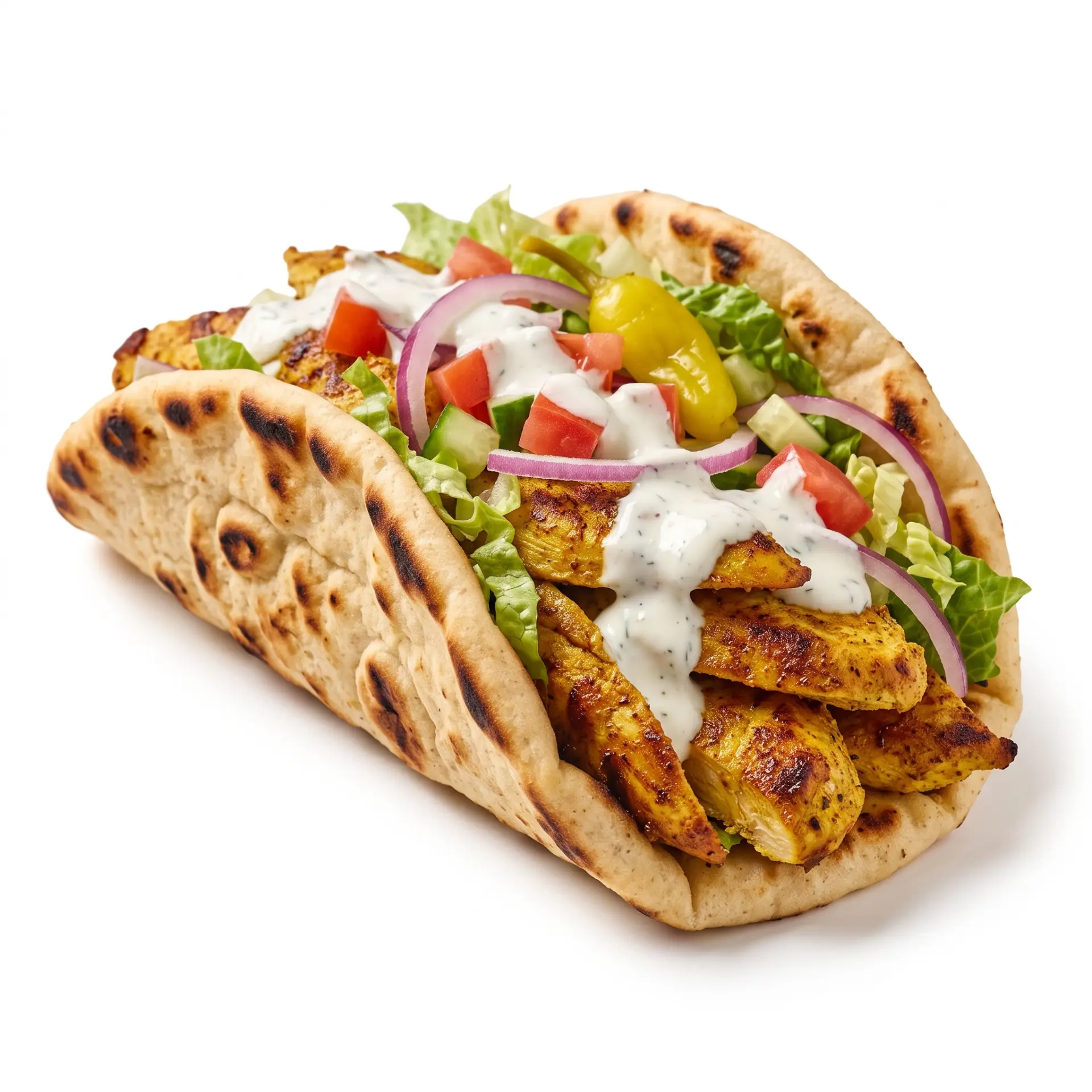 Chicken shawarma pita with fresh vegetables