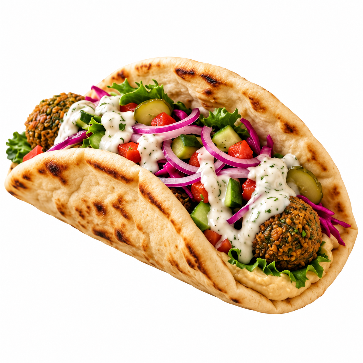 Revenge of the Falafel wrap with falafel and fresh vegetables